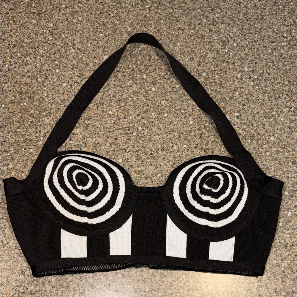Black and White Striped Halter Bustier Top